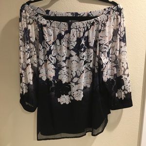 INC Navy/white pink floral sheer 3/4 sleeve, L